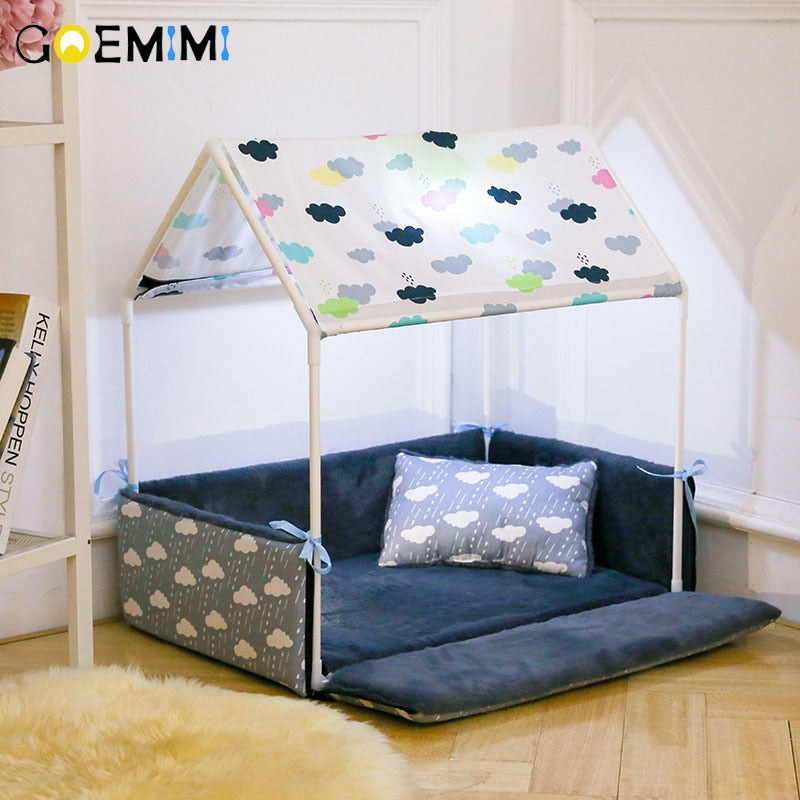 Washable Home Shape Dog Bed + Tent Dog Kennel Pet Removable Cozy House For Puppy Dogs Cat Small Animals Home Products