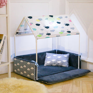 Washable Home Shape Dog Bed + Tent Dog Kennel Pet Removable Cozy House For Puppy Dogs Cat Small Animals Home Products