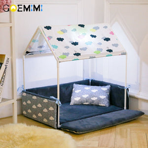 Washable Home Shape Dog Bed + Tent Dog Kennel Pet Removable Cozy House For Puppy Dogs Cat Small Animals Home Products