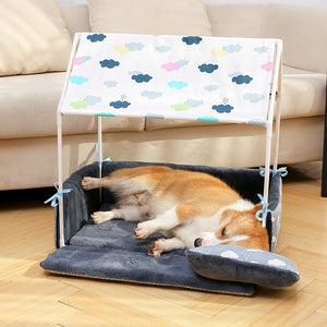 Washable Home Shape Dog Bed + Tent Dog Kennel Pet Removable Cozy House For Puppy Dogs Cat Small Animals Home Products